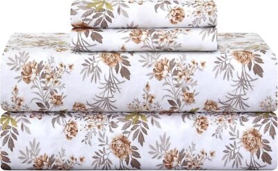 大号床单套装 100% 棉 4 件套 18 英寸深口袋柔软缎 — 第 1/4 张图片