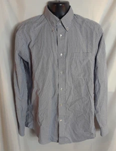 Lands' End Mens Shirt M 15-15.5 Blue Black Check L-Sleeve Button Down Pocket - Picture 1 of 6