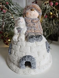 Clayre & eef LED Iglo mit Kind & Teedy beleuchtet 14x14x16cm Weihnachten Winter - Bild 1 von 2