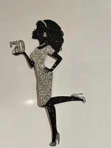 Personalised Glitter Happy Birthday Cake Topper Lady Silhouette with Age - Picture 1 of 2