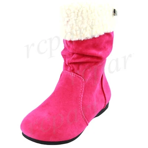 New girl's kids pull up boots winter warm comfort fuchsia hot pink casual - Picture 1 of 4