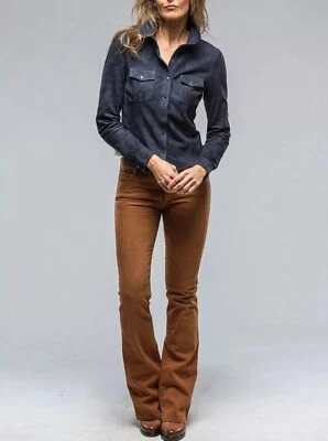 Camisa de gamuza azul marino para mujer chaqueta ajustada talla XS S M L XL XXL hecha a medida - 257 Foto 1 de 4