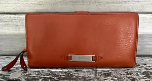 COLE HAAN Orange Leather Envelope Travel Zip Wallet - Picture 1 of 3
