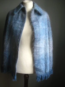 SCOTTISH TWEED CAPE CLOAK 100% WOOL mohair small 8 10 blue ANDREW STEWART ladies - Picture 1 of 22