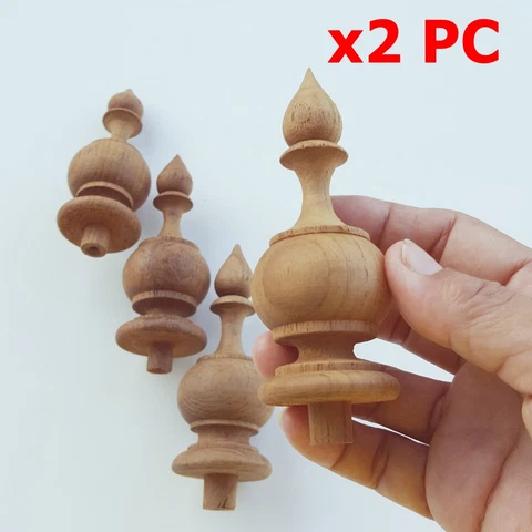 2 pc x 4” Finials Teak Wood for Bed  Post Clock Curtain Rail furniture Home Déco Cover