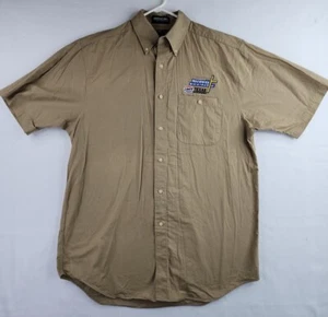 Texas Raceway Ministries Embroidered logo Mens Large Beige Short Sleeve Shirt - Picture 1 of 9