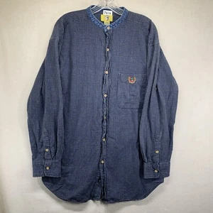 Vintage Duck Head Button Down Shirt Mens Size Large Collarless Denim Neck Plaid - Picture 1 of 16