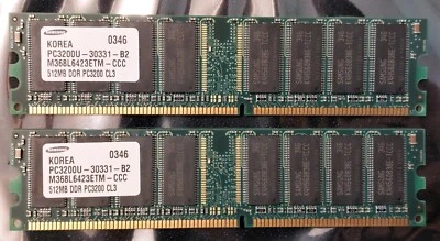 Lot of 4 Samsung 512MB PC3200U-30331-B2, M368L6423ETM-CCC, DDR, CL3 - Image 1 of 2