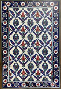 Turkish Iznik Blue Floral Pattern Ceramic Tile Panel Mural: 47”x32” (120cmx80cm) - Picture 1 of 7