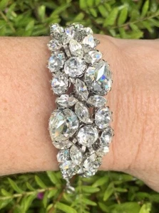 Vintage Strass Silberfarben Manschette Armreif Armband Unmarkiert Retro Statement F10 - Bild 1 von 17