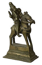Antique brass Figurine Rani Laxmi Bai With Child On Horse & Sword in Hands 18c