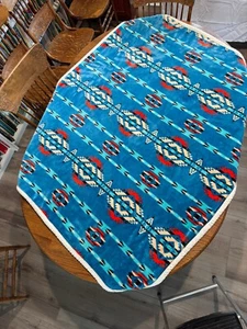 Colorful Blue Turquoise Red White Southwest Pattern Sherpa Throw 63" x 52" - Picture 1 of 4