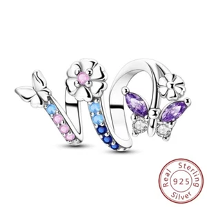 MULA 925 Sterling Silver DIY Charm Pink CZ Butterfly Flowers For Women Bracelet - Picture 1 of 7