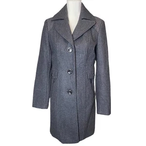 Kenneth Cole Sz 4 Women Studded Coat Jacket Wool Blend Black Belted Steampunk - Picture 1 of 10