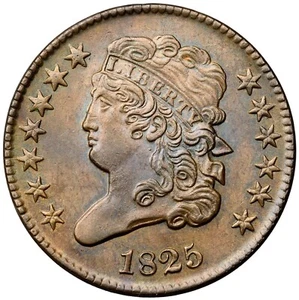 1825 C-2 R-1 ANACS MS 62 BN Classic Head Half Cent Coin 1/2c - Picture 1 of 3