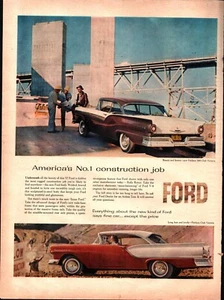 1957 Ford Fairlane Club Victoria Long Lean and Lovely Print Ad Car 11”x14” b4 - Picture 1 of 1