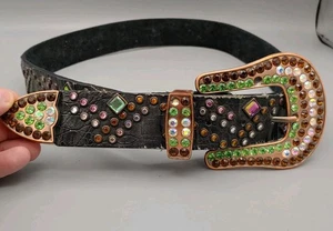 Nocona Western Cintura Donna Pelle Multicolore Strass Nero 36 PICCOLA - Foto 1 di 13