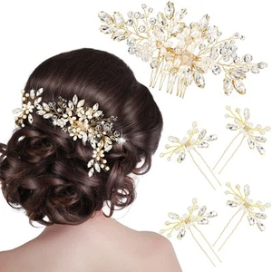 5 Pieces Wedding Hair Comb Bridal Hair Pins Crystal Pearl Hair Accessories Rh... - Picture 1 of 8