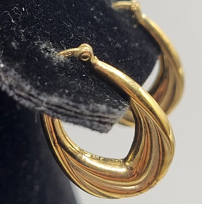 14k Vermeil Vintage 80s Hoop Earrings 1in - Image 1 of 4