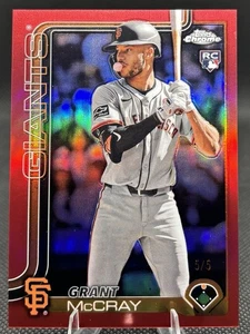 2025 Topps Chrome Grant McCray True Red Refractor/5 RC SF Giants Sujetalibros - Imagen 1 de 2