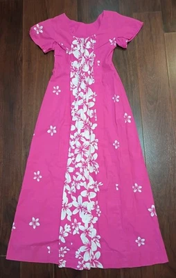 JC PENNYS HAWAII 1960s Cotton Pink Floral Prt Maxi Dress Back Zip XS-Small - Image 1 of 4