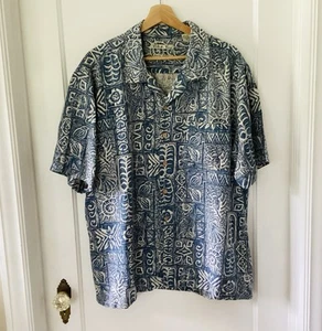 Camicia hawaiana tribale XL uomo BATIK BAY blu vintage 100% seta lavabile - Foto 1 di 10