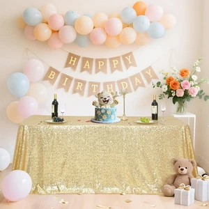 Sequin Tablecloth 90 x 132 Inch Light Gold Sparkly Table Cloth for Wedding Pa... - Picture 1 of 8