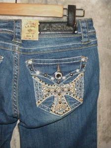 NUEVO CON ETIQUETAS L.A. JEANS IDOL CAPRI TALLA 5... BLING!! DISEÑO CRUZADO!! ¡¡GUAU!!! - Imagen 1 de 7