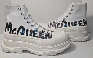 Gr. 42 (9) Alexander McQueen Herren Leder Stiefel Graffiti Schwarz Weiß Schuhe - Bild 1 von 12