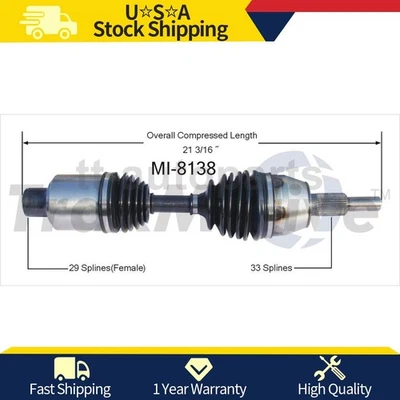前左 CV 轴接头适用于道奇 Dakota 2011 2010 2009 2008 2007 2006 2005 — 第 1/2 张图片