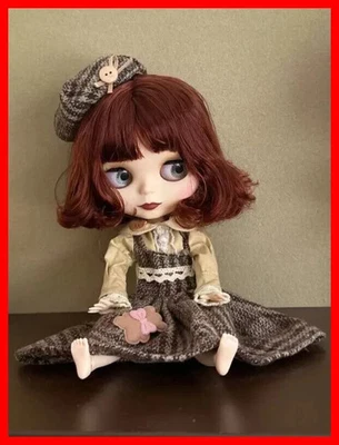 NEO Blythe Doll Brown Hair Wavy OOAK Matte Face Nude Jointed Body White Skin "12