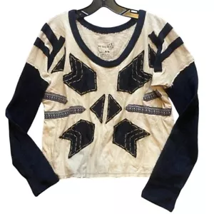 We The Free Free People Shirt Womens Medium Drop Shoulder Oversized Patches Lady - Picture 1 of 8