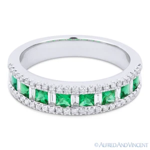 0.84ct Princess Cut Emerald Diamond 18k White Gold Anniversary Ring Wedding Band - Picture 1 of 1