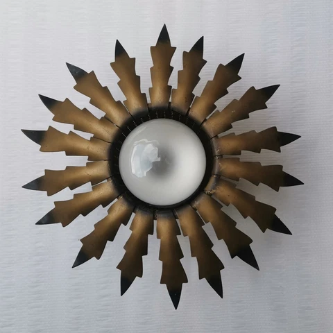 VINTAGE 50-60s SUNBURST BRUTALIST GILT TOLE METAL FLUSH MOUNT CEILING LIGHT MCM Cover