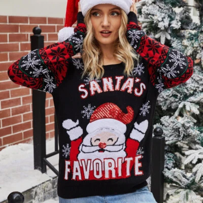 Santa Embroidered Crew Neck Knit Sweater - Image 1 of 4