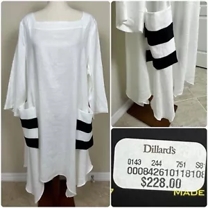 NWT $228 IC by Connie K 100% LINEN Dress Size 1X Pockets Lagenlook Artsy Coastal - Picture 1 of 16