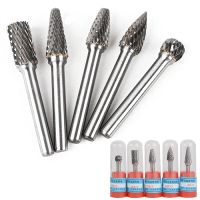 5pcs 1/4" 6mm Tungsten Carbide Burr Rotary Cutter Files Set CNC Engraving Bits Z