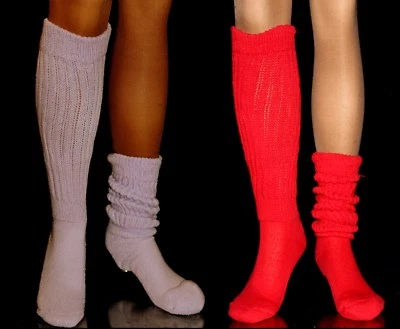 2 Calcetines Ajustados Defectuosos Rojo Lila Largos Sexy Cálidos Cómodos Scrunchie Fútbol Foto 1 de 3