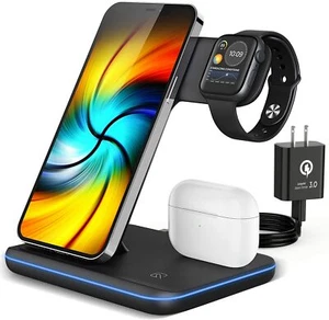Wireless Charging Station, 2021 Upgraded 3 in 1 Wireless Charger Stand with Brea - Picture 1 of 11
