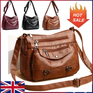 Luxury Women's Soft Leather Handbag Classic Ladies Shoulder Cross Body Bag Brown - Picture 1 of 16