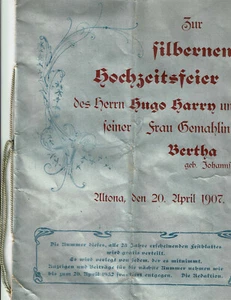 Historische Hochzeitszeitung 1907 Silberhochzeit Altona Hugo Harry & Johannsen - Picture 1 of 3