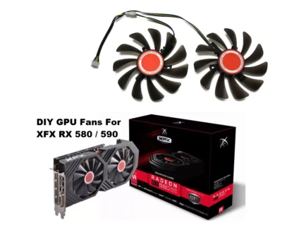 Pair Fans Cooling Fan For XFX RX 580 590 RX580 RX590 GPU Card  FDC10U12S9-C - Image 1 of 4