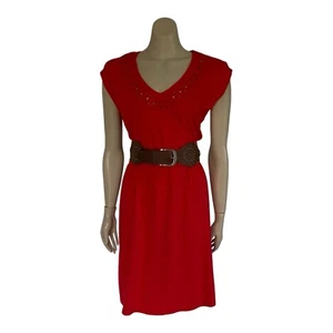 Jeanswest Shift Dress Sz XS 8-10 Stretchy Cap Sleeve Erica Wide Elastic Belt Red - Picture 1 of 18
