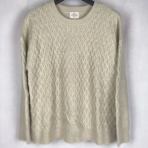 St Johns Bay Sweater Mens Size L Beige Diamond Lattice Cable Knit Long Sleeves - Picture 1 of 7