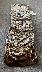 Abito NICOLE MILLER 6 S avorio marrone leopardato seta ombreggiato increspato nuovo con etichette R $355 - Foto 1 di 15