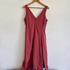 Theory Red Pink Rust Dress Linen Clay Coloured Asymmetrical Assymetric Midi - Picture 1 of 18