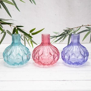 Jarrones grandes vintage de vidrio de corte lila rosa azul lila - Imagen 1 de 9