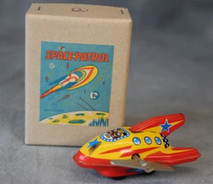 Vintage Sanko Japan Blechspielzeug Space Patrol Rakete Aufziehroboter Spielzeug in Schachtel funktioniert - Bild 1 von 4