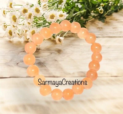 Pulsera elástica de cuarzo naranja con piedras preciosas, pulsera redonda de cuarzo para hombre, mujer   Foto 1 de 2