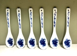 LOT OF 6! Vintage Delft Glossy Blue & White 5" Ceramic Spoons - Picture 1 of 2